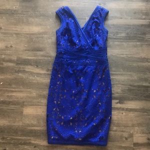 Cobalt laser cut Tadashi Shoji cocktail dress